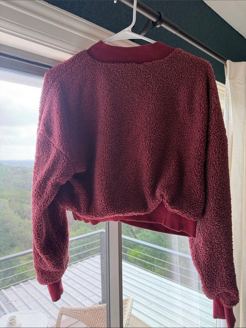 Fabletics Women's Burgundy Sherpa Fleece Jacket cropped